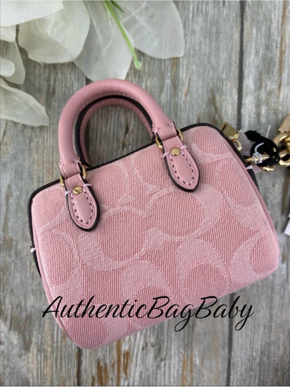 Coach Mini Rowan Bag Charm In Signature Denim Purse - Picture 5 of 7